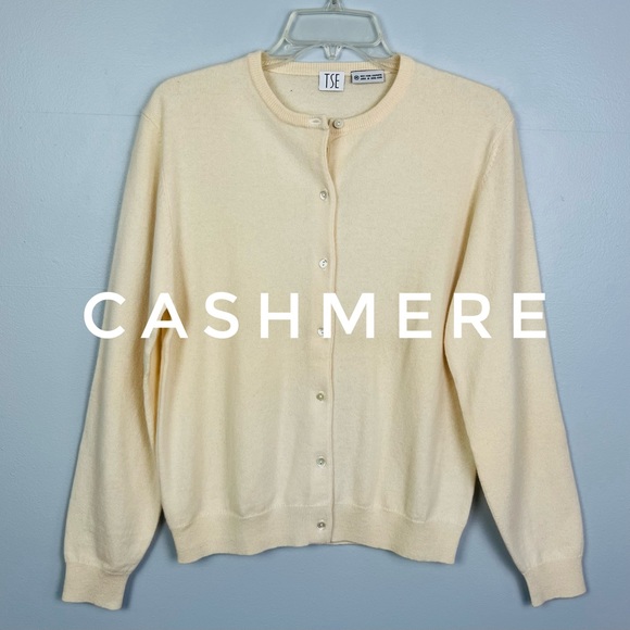 100% Cashmere Cardigan Sweater in Cream by TSE Cashmere - Picture 8 of 11